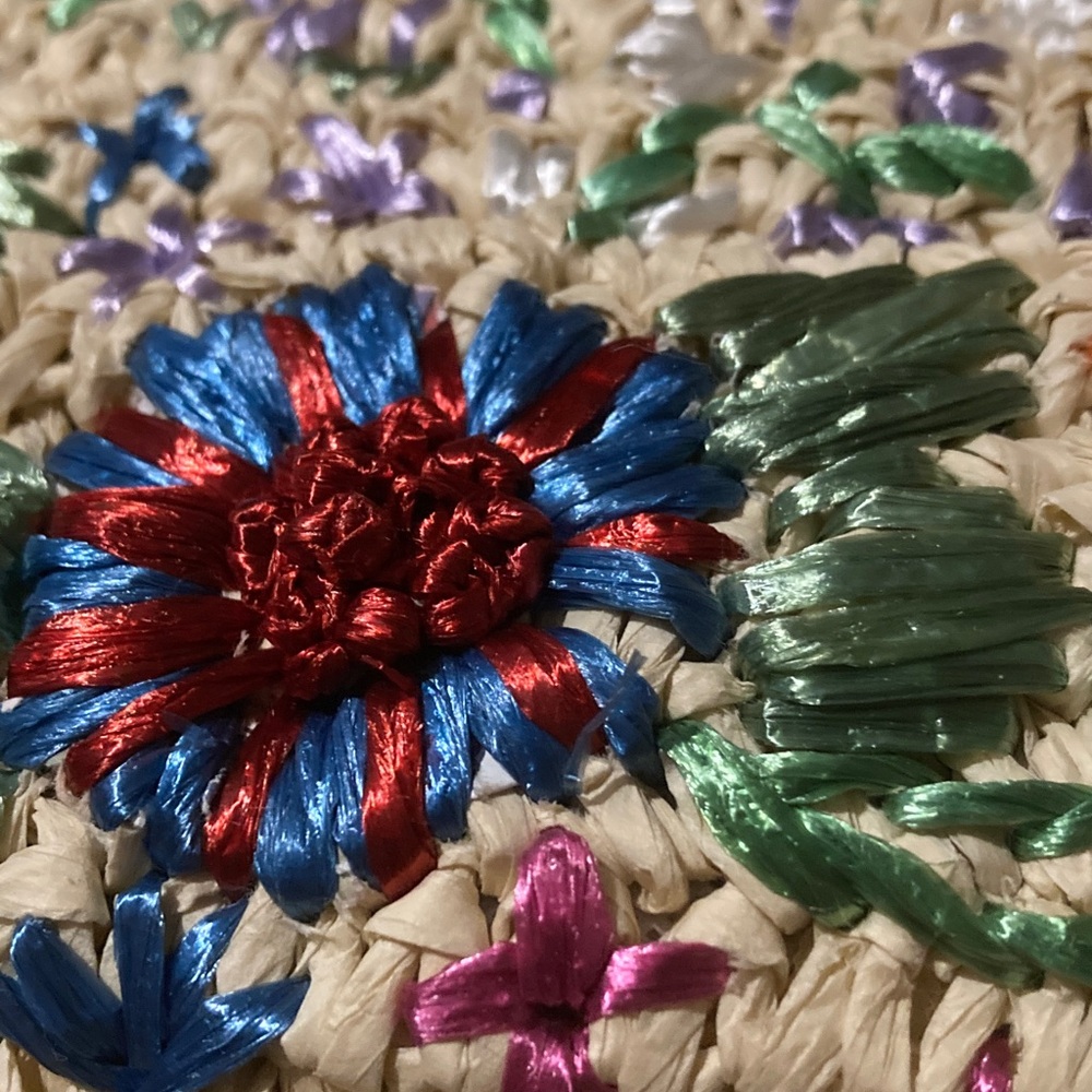 Topshop Embroidered Raffia Bag With Bamboo Handle & Detachable Strap. - Picture 12 of 13